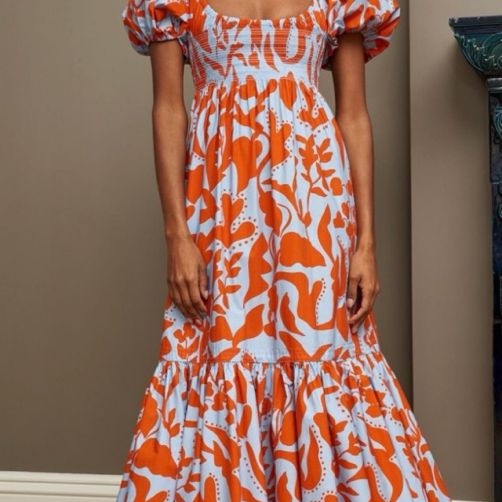 La Ligne Vibrant Orange and Light Blue Maxi Dress